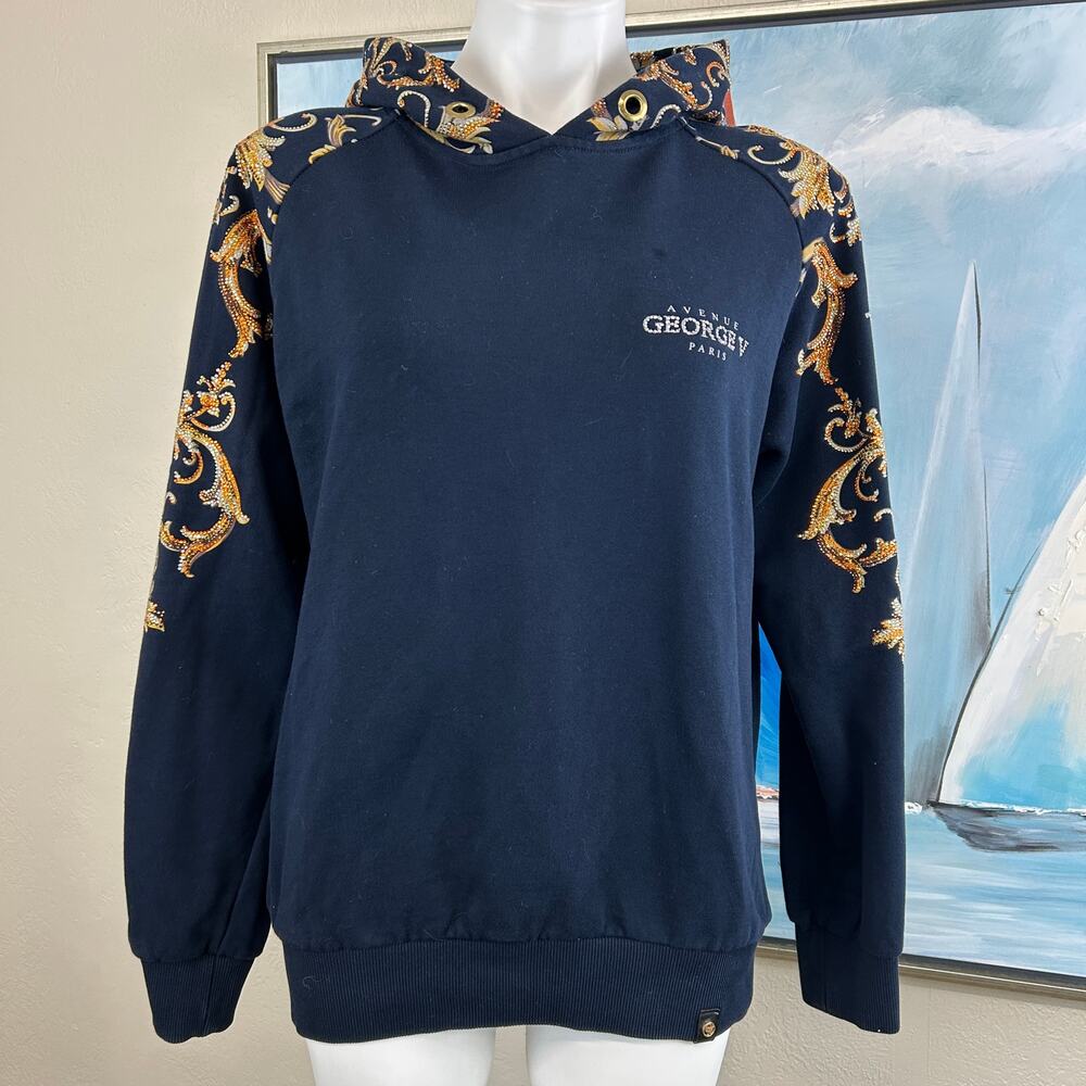 Avenue George V Paris Hoodie Blue/gold-colored baroque beading size XL Women’s